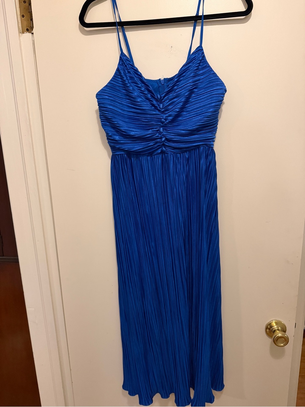 Blue Pleated Spaghetti-Strap Maxi Dress